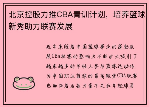 北京控股力推CBA青训计划，培养篮球新秀助力联赛发展